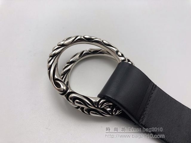 chrome hearts皮帶 純銀配飾 克羅心雙環圖騰皮帶 克羅心潮牌男腰帶  gjc1588